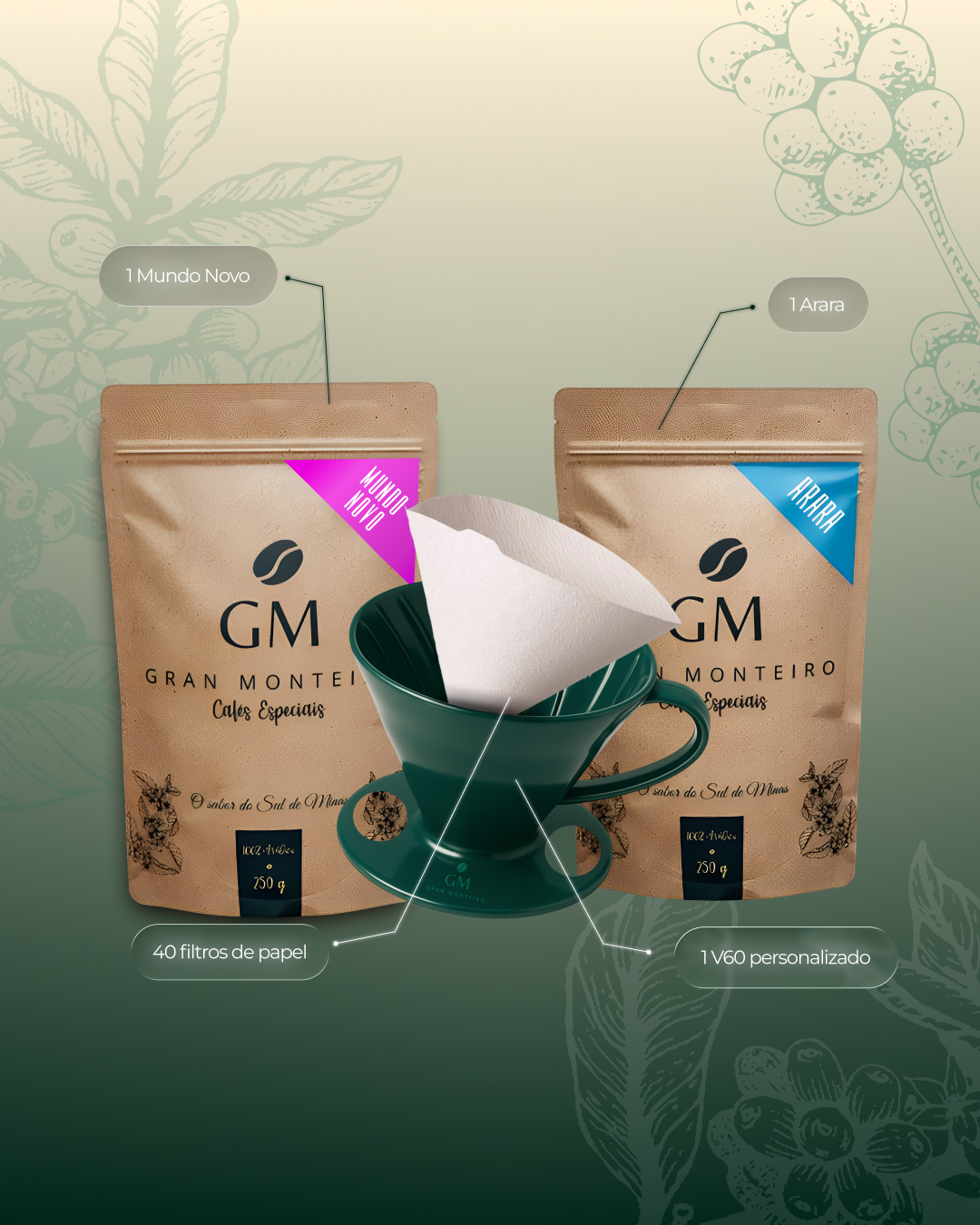 Kit V60 - 2 Origens 250g + 1 V60 Personalizado + 40 filtros de papel 02